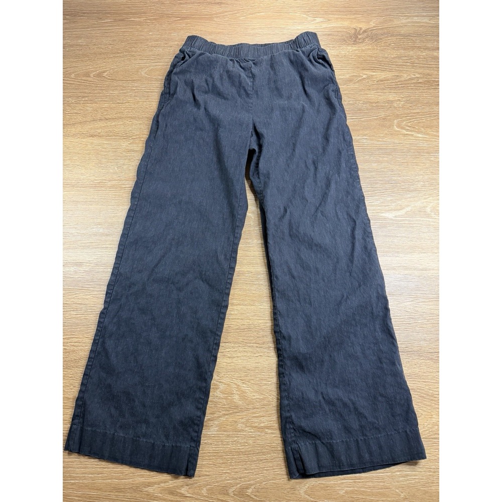 Lands' End Pants Womens 4 Black Linen Blend High Rise Wide Leg Pull On Coastal - Picture 2 of 14